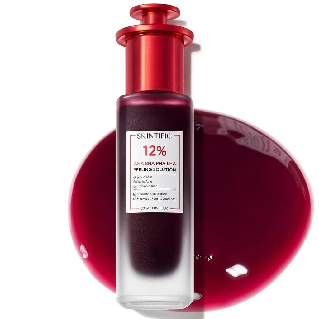 Solução Esfoliante 12% AHA BHA PHA LHA, Tratamento de Acne com Ácido Glicólico para o Rosto, Sérum Esfoliante para Pele