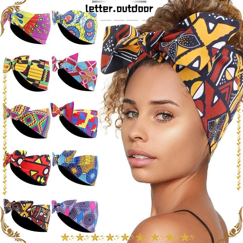 LO Boho Envoltório De Cabelo , Faixa De Cabeça Larga Com Estampa Africana Nó , Turbante Elástico Moderno Para Mulheres
