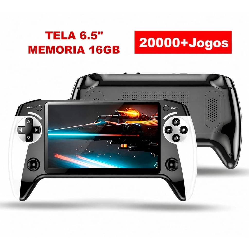 Console Portátil Retrô 20 Mil Jogos Tela IPS 6.5 Polegadas 2 Controles Sem Fio Liga na TV 16GB Arcade Clássico