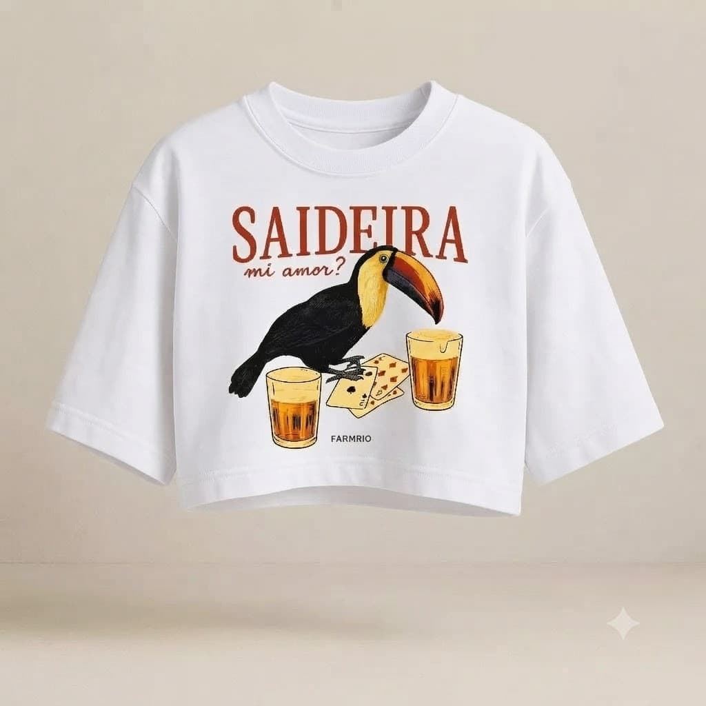 Cropped Feminino Cotton 100% Algodão Saideira Mi Amor Tucano Estampa Divertida Manga Curta Casual