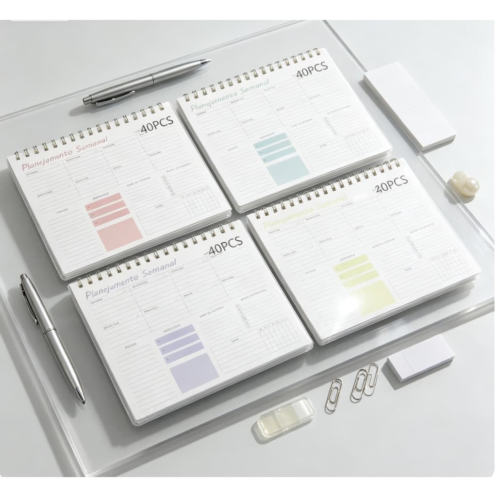 Caderno Organizador Semanal Planner Semanal Capa Transparente 40 Folhas Agenda Organizadora Diária Escritório