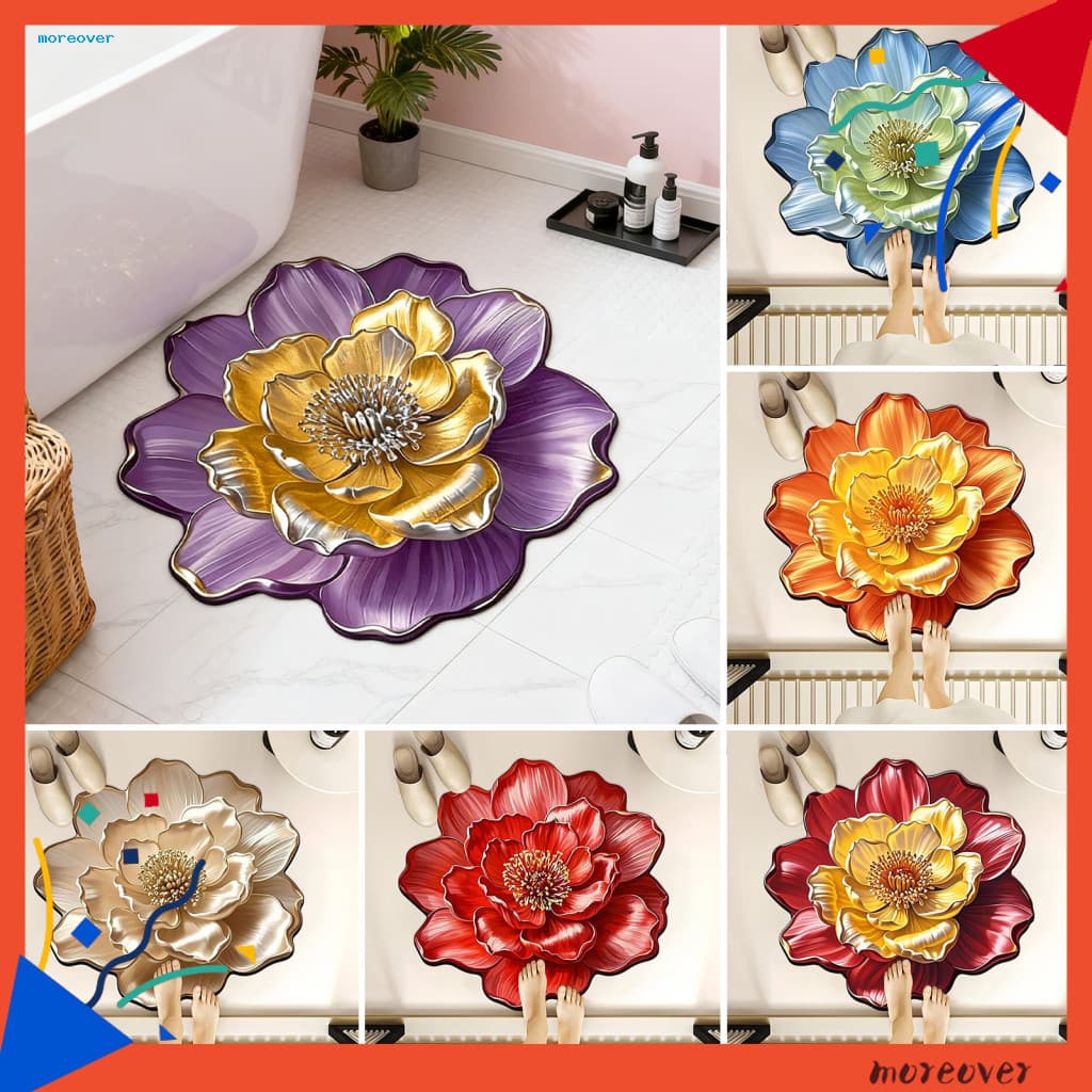 Mais Tapete Floral Para Banheiro De Flores 3d Absorvente Antiderrapante Design Realista Decorativo Lavável Quarto Cozinh