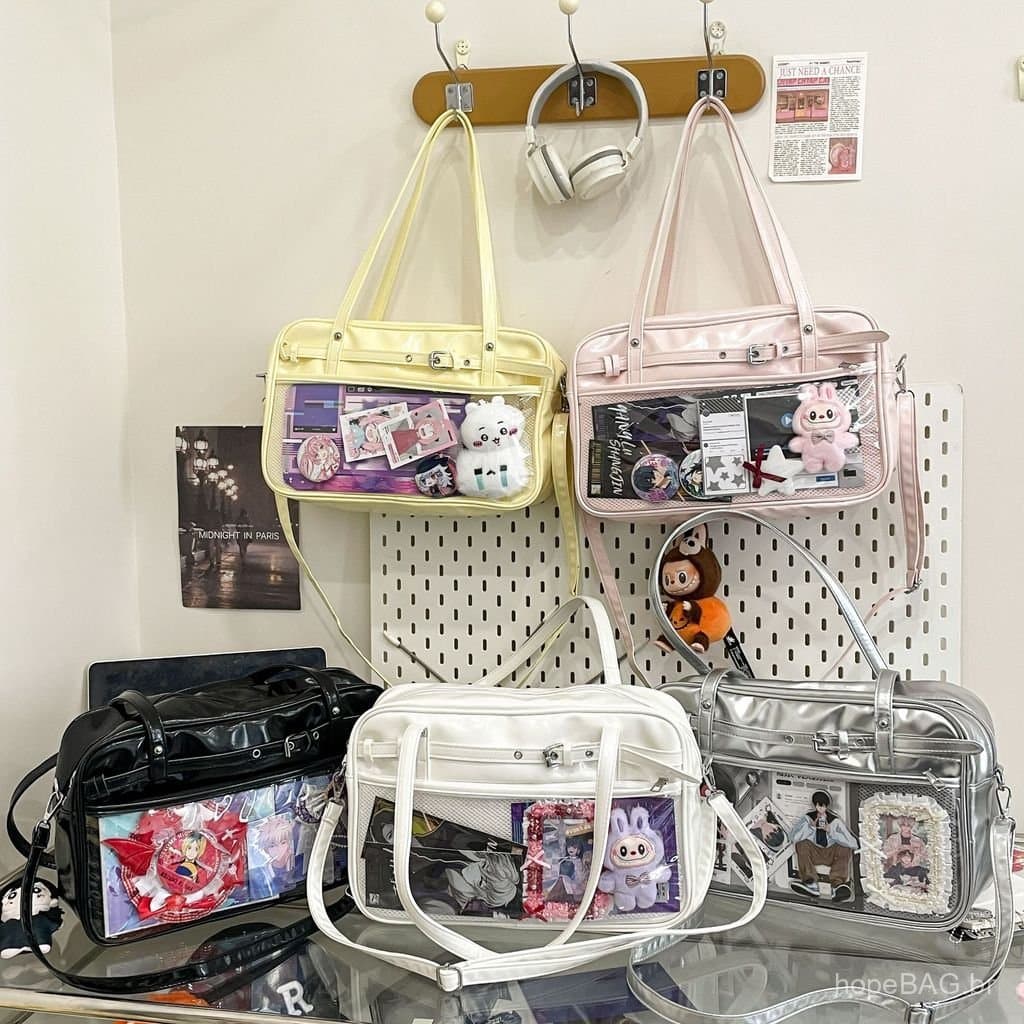 Bolsa ita estilo japonês, bolsa transparente de grande capacidade para crachás, bolsa feminina fofa para uniforme