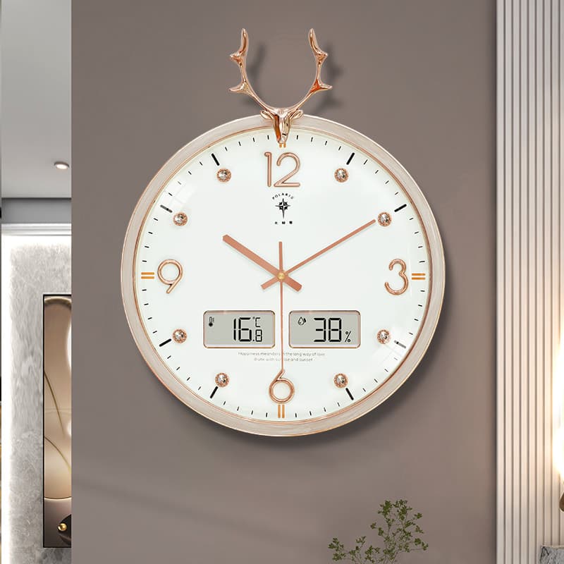 Polaris com temperatura umidade relógio de parede sala de estar luz doméstica luxo moda sem perfuração relógio de parede