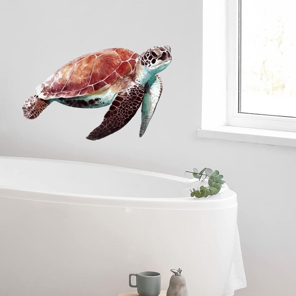 Adesivo de Parede de Tartaruga Marinha, Adesivo de Parede de Animal do Oceano |   Arte de parede removível, à prova d'ág