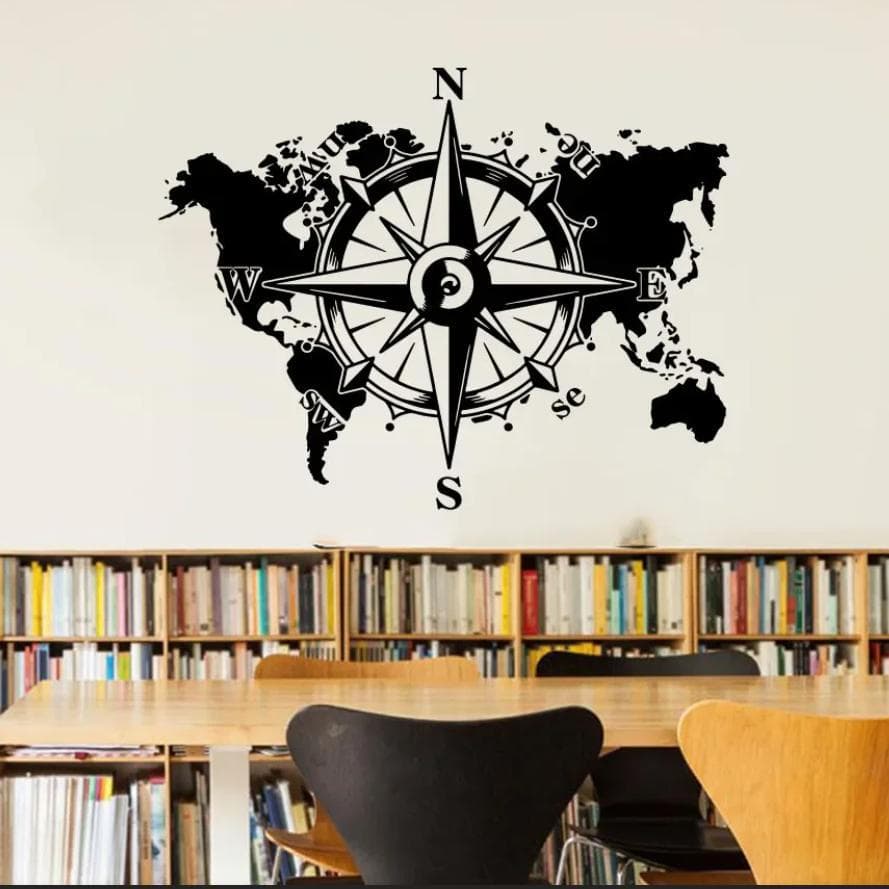Bússola mapa auto-adesivo pintura decorativa sala de estar sofá parede RV porta adesivo janela traseira adesivo