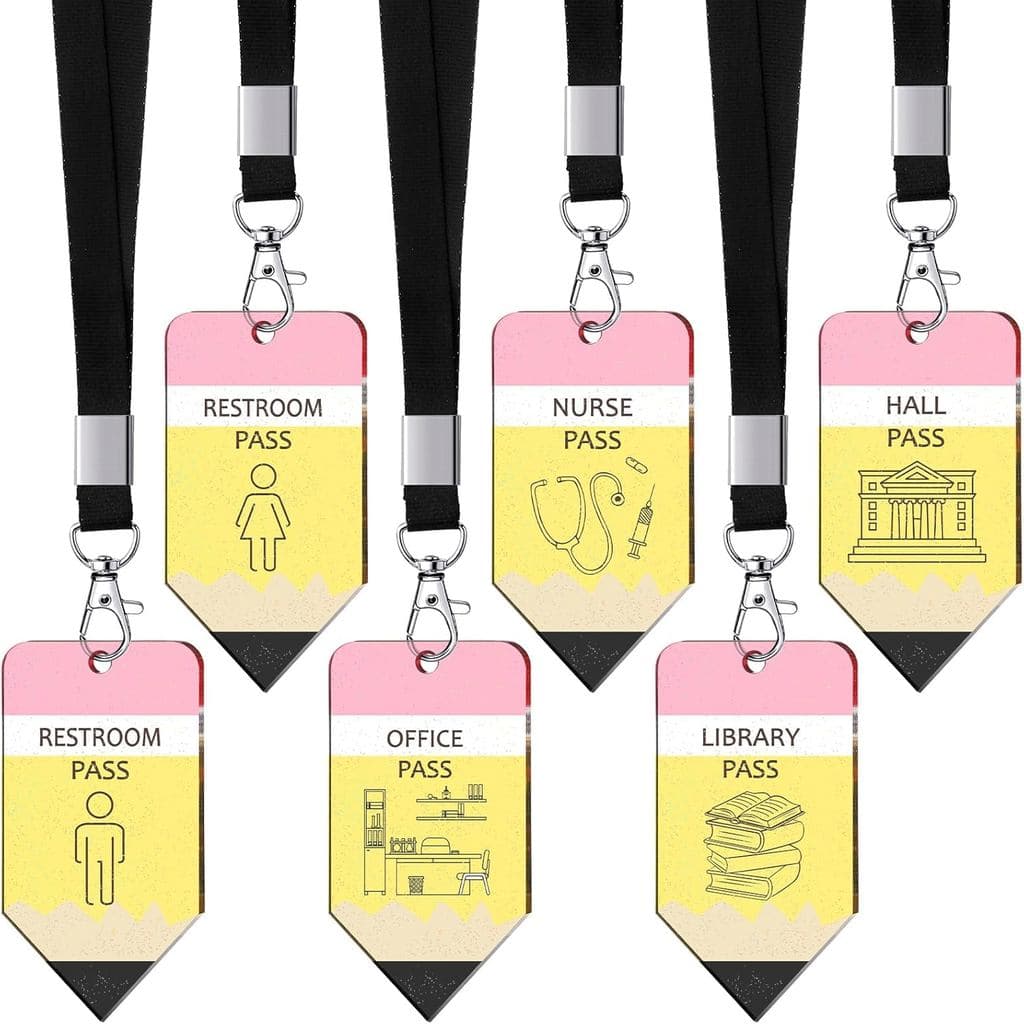 6 Conjuntos de Crachás de Acrílico para Sala de Aula, Crachás Escolares Inquebráveis com Cordões, Conjunto de Crachás pa