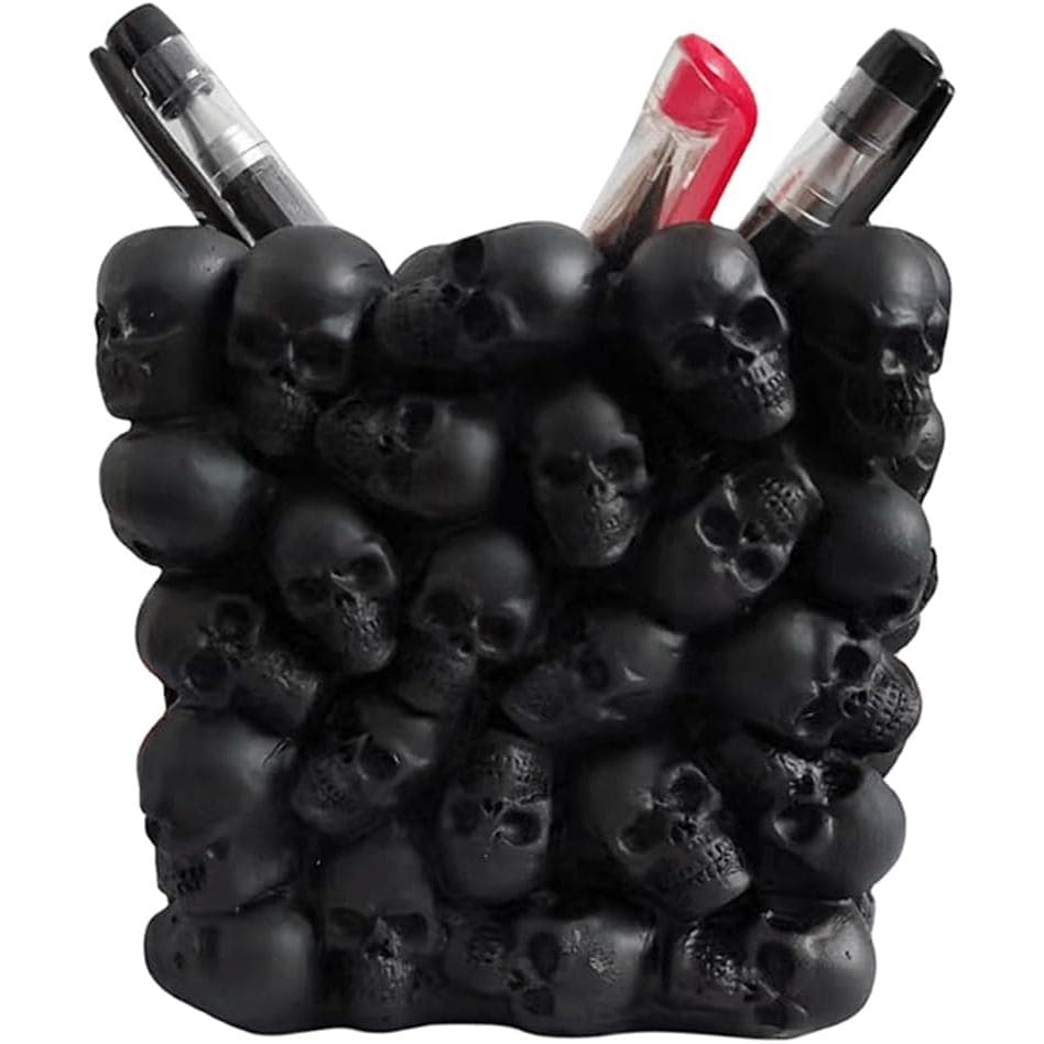 Porta-canetas e lápis em formato de caveira, porta-pincéis de maquiagem, porta-escovas de dentes, vaso de flores, organi