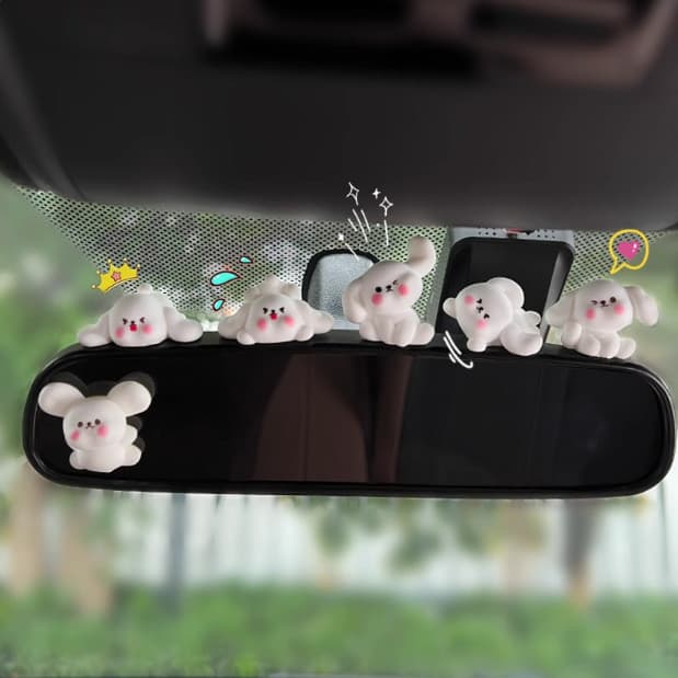 ENVIO RÁPIDO: Decoração de Painel de Carro com Cachorrinho Branco Fofo de Desenho Animado, Estatueta de Pug com Rosto Ve