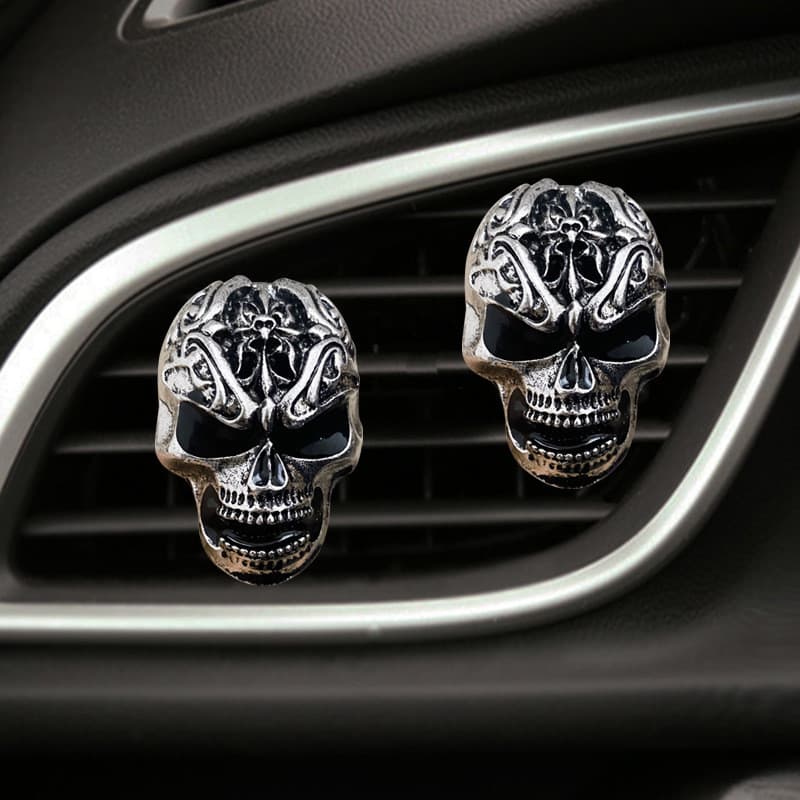 ENVIO RÁPIDO Novo Difusor de Aroma para Carro com Clipe de Caveira Retrô, Aromatizador de Ar para Halloween, Suporte par