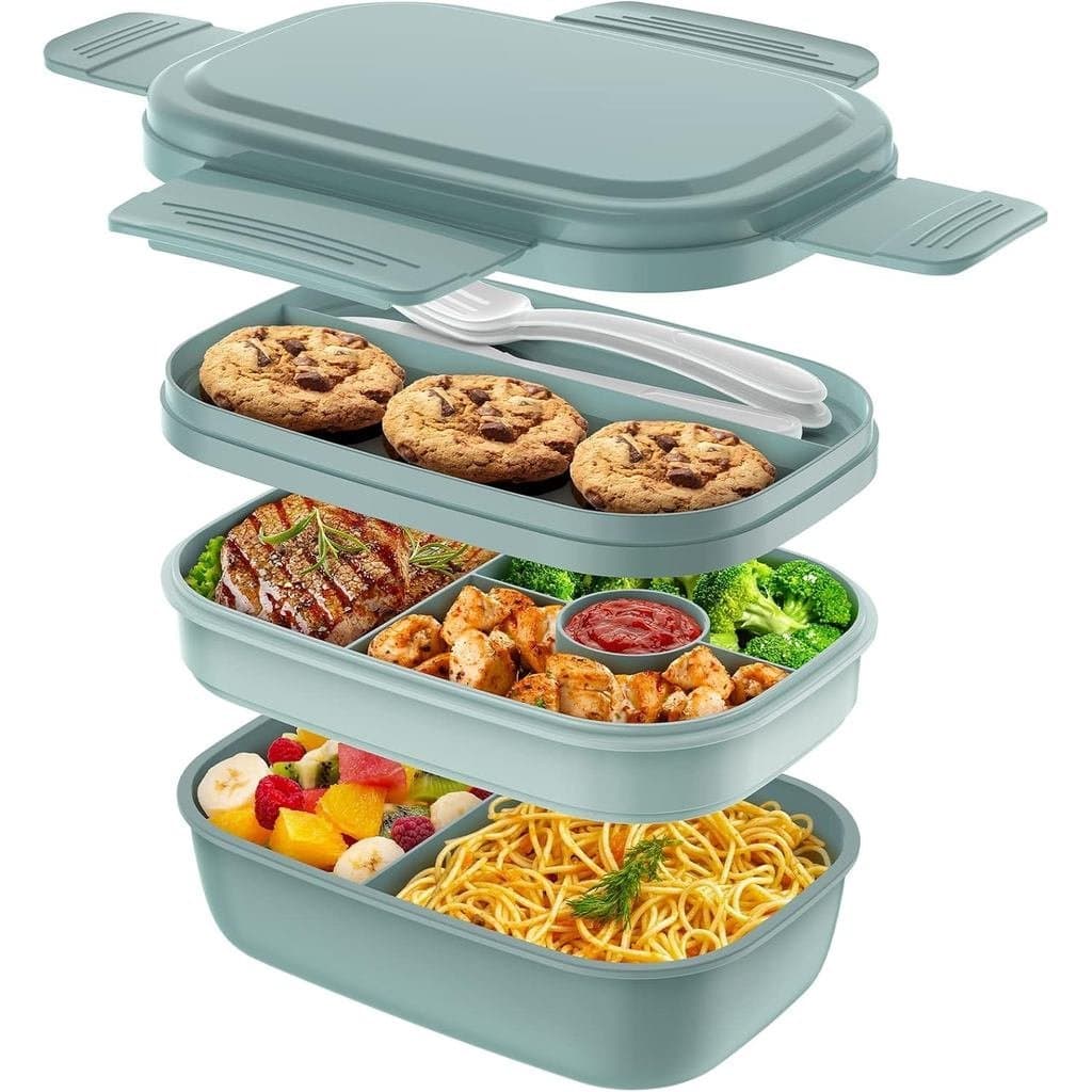 HOMETALL Lancheira para Adultos, 3 Recipientes Empilháveis para Almoço, Design Minimalista Moderno com Conjunto de Utens