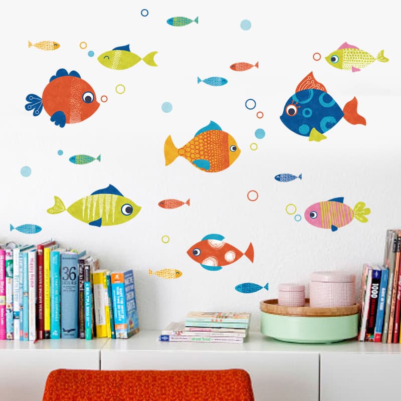 Peixe dos desenhos animados adesivos de parede quarto das crianças papel de parede auto-adesivo banheiro toalete à prova