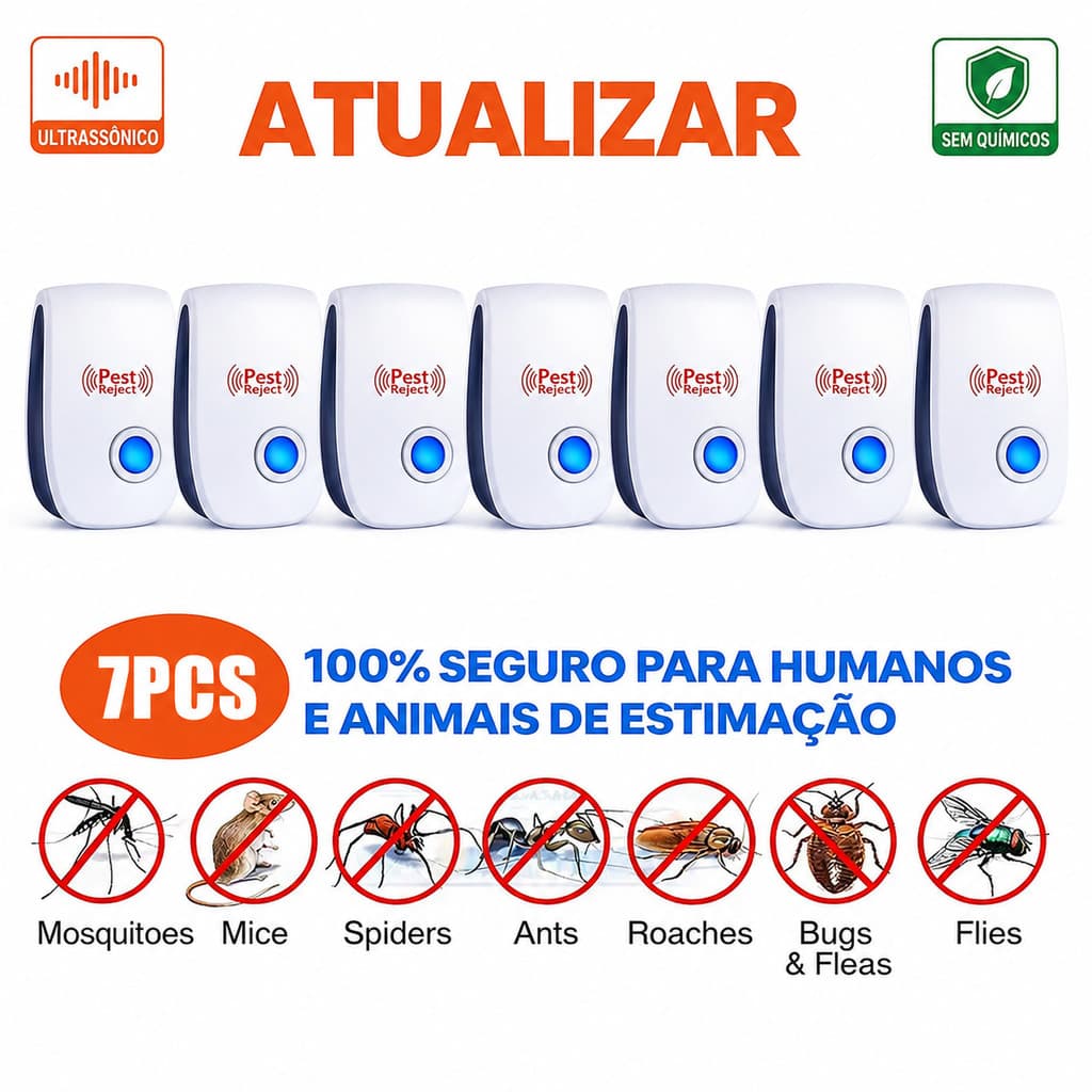 7 Unidades Repelente Eletrônico Ultrassônico Mosca Pernilongos Baratas Morcegos repele e Espanta Ratos bivolt