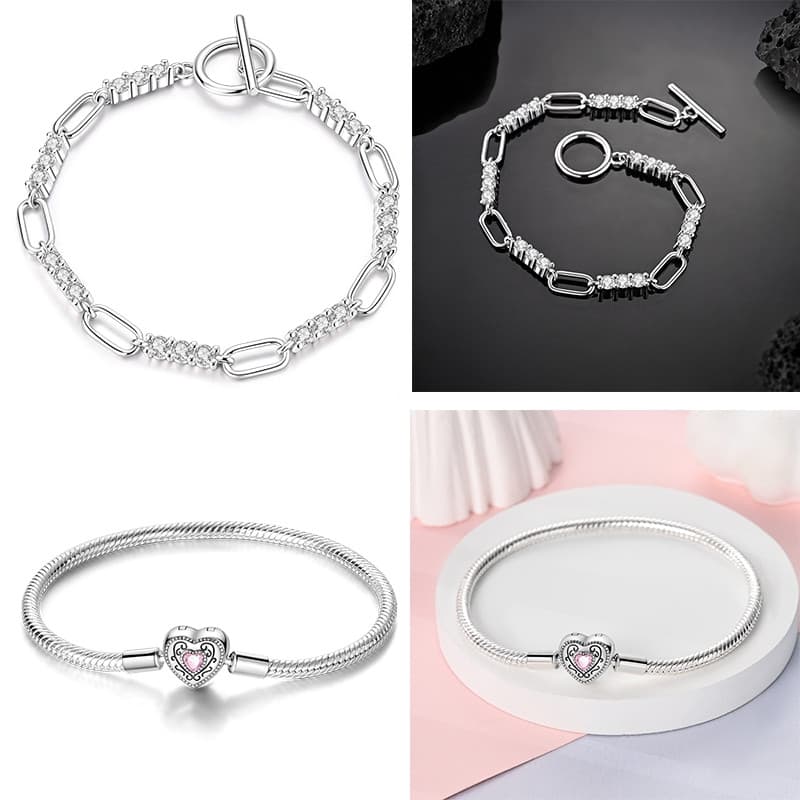 Pulseira de corrente OT brilhante em prata esterlina 925, mais vendida, adequada para uso diário, é o presente de aniver