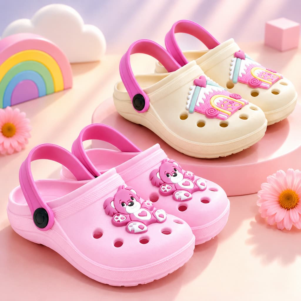 Kit 2 Babuche Infantil Menina Chinelo Sandália Antiderrapante Leve Confortável Com Apliques