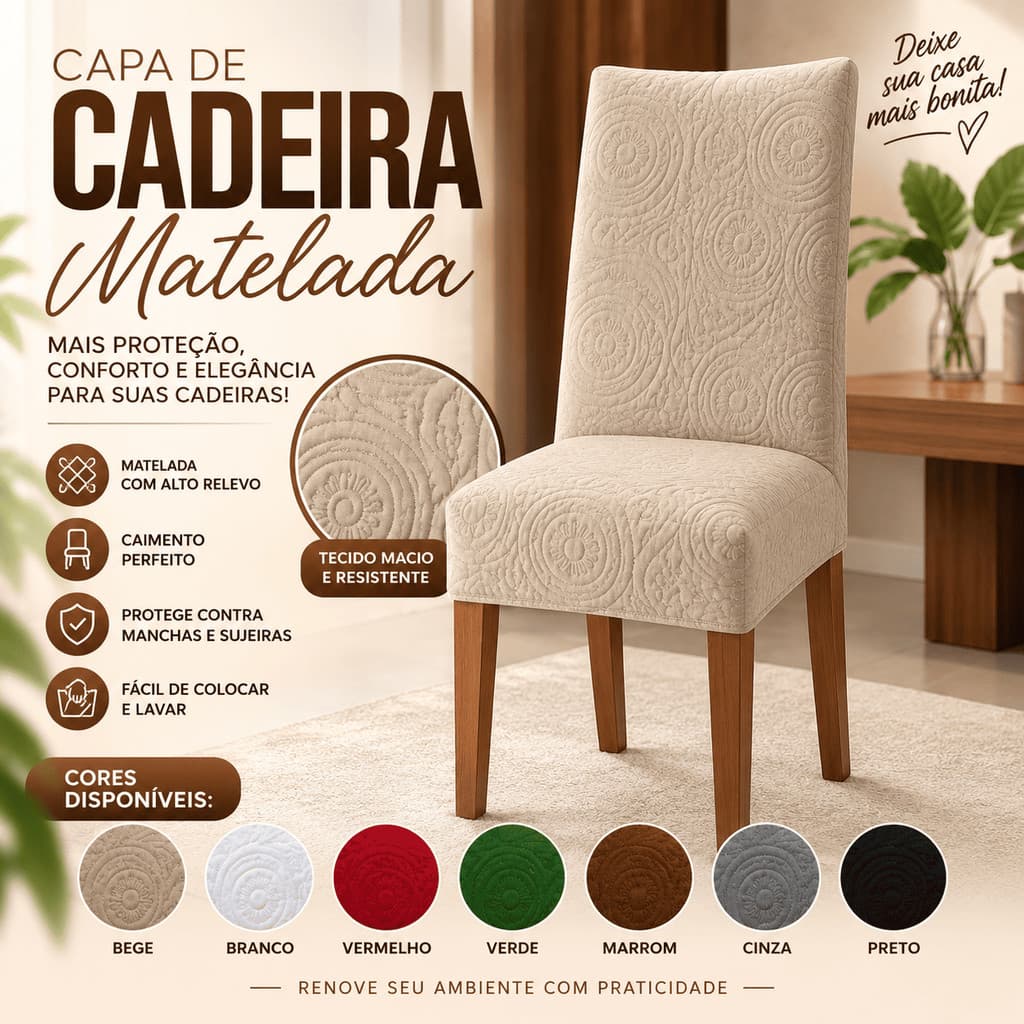 Capa para Cadeira de Jantar Matelada Anti Gato Malha Gel Elástica Lavável Ajuste Perfeito Várias Cores