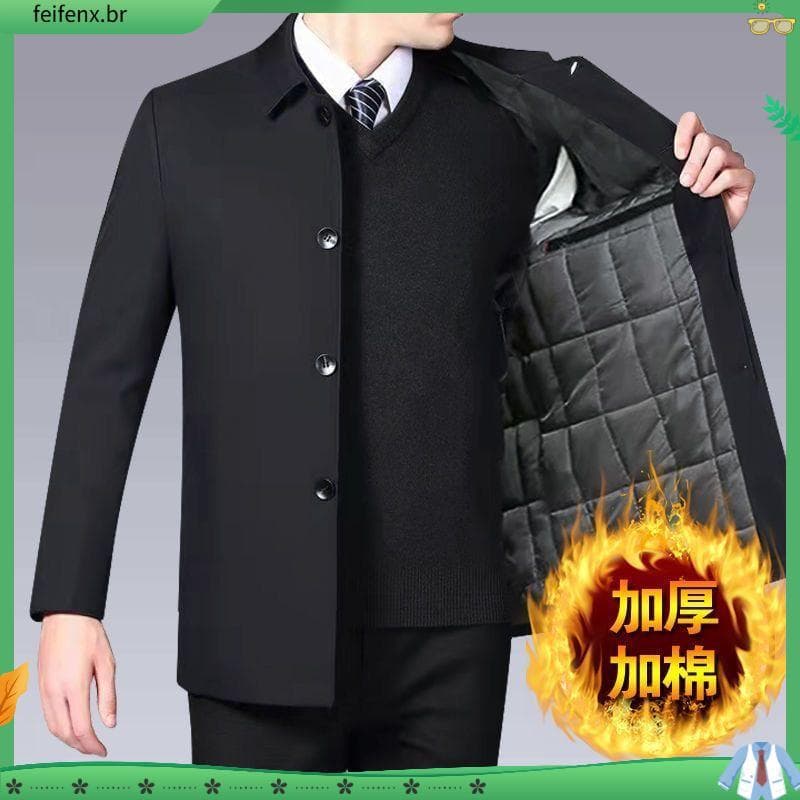 Jaqueta acolchoada masculina outono inverno jaqueta masculina de meia-idade jaqueta para idosos pai usar jaqueta de negó