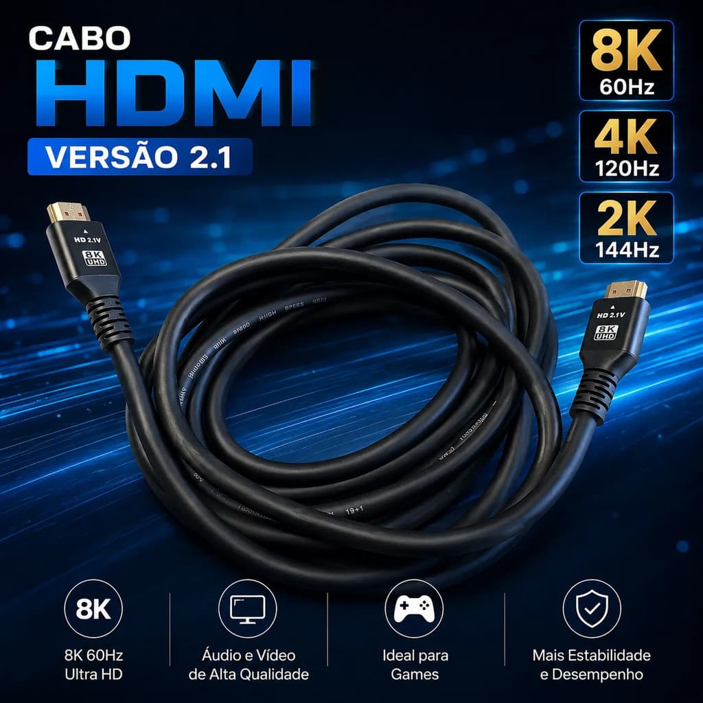 Cabo Hdmi 2.1 4k 8k 48gbps 3 Metros Com Recurso Hec Ethernet