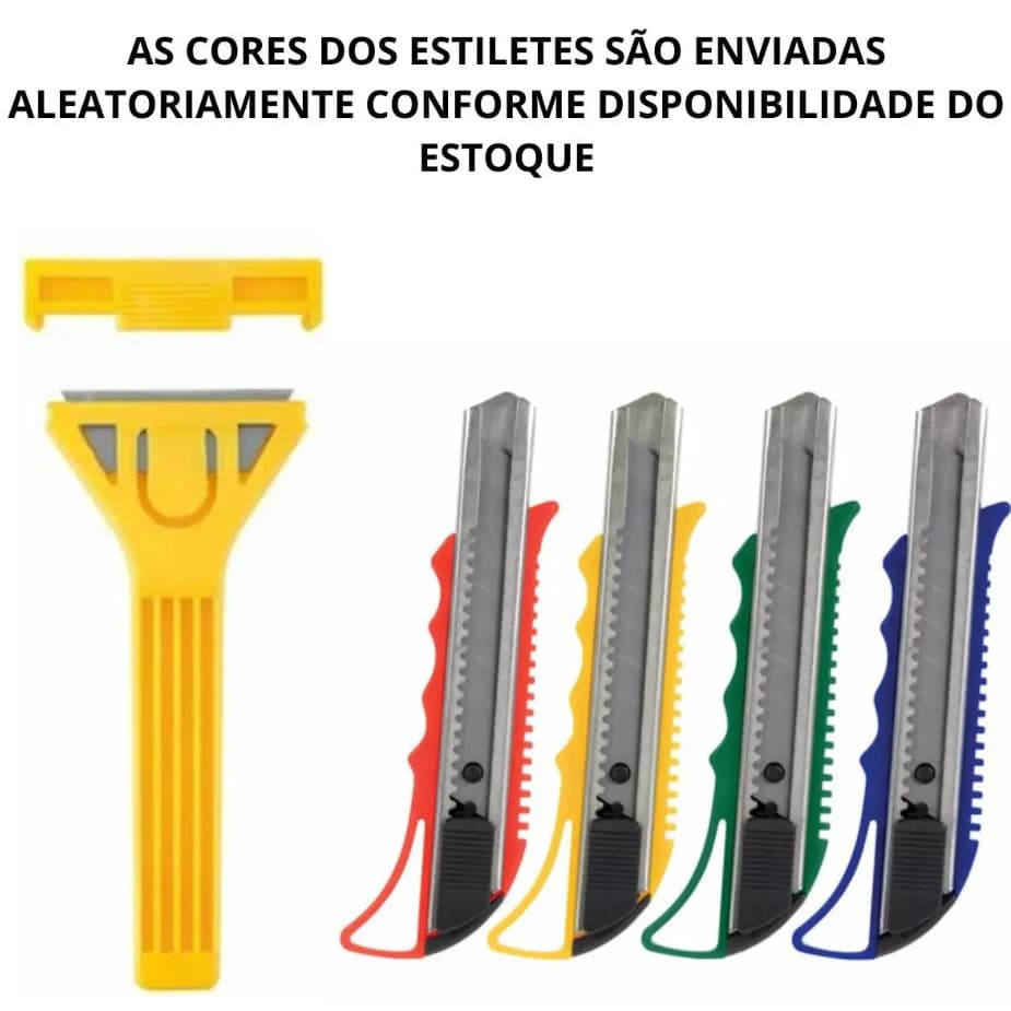 Kit Estilete 2 Peças – Estilete Retrátil + Raspador Multiuso para Limpeza e Remoção de Adesivos