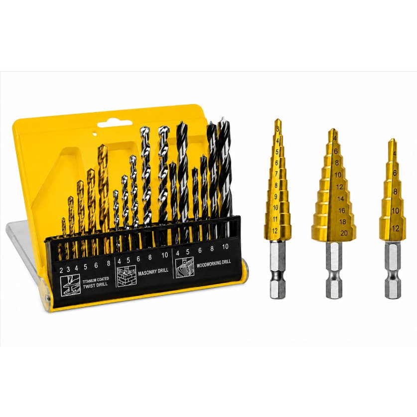 Kit Brocas Profissional 19pçs: Madeira, Ferro, Concreto, HSS