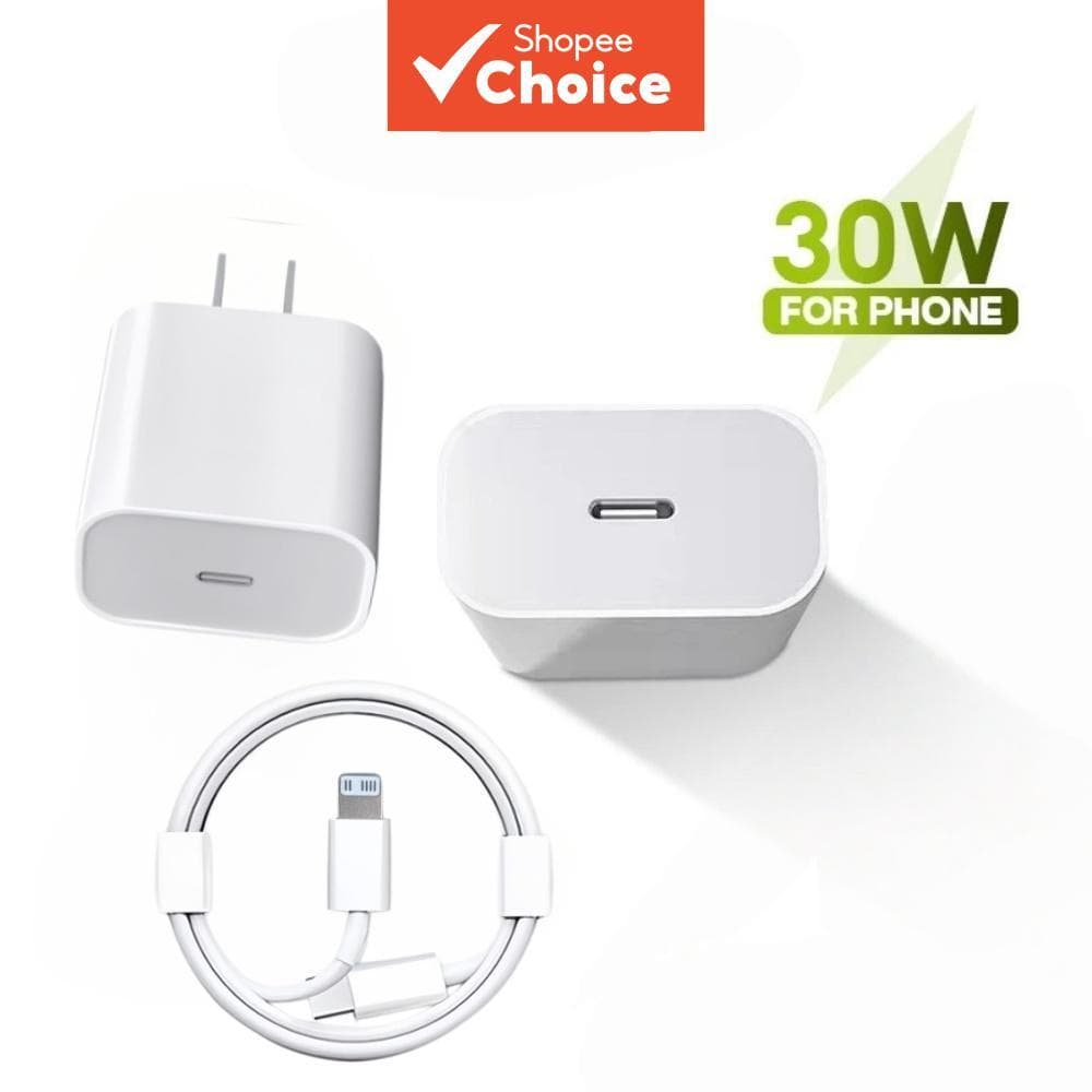 Cabeça de Carregador Rápido com Cabo de Carregamento Rápido 20W 30W PD para iPhone 14 13 Pro Max