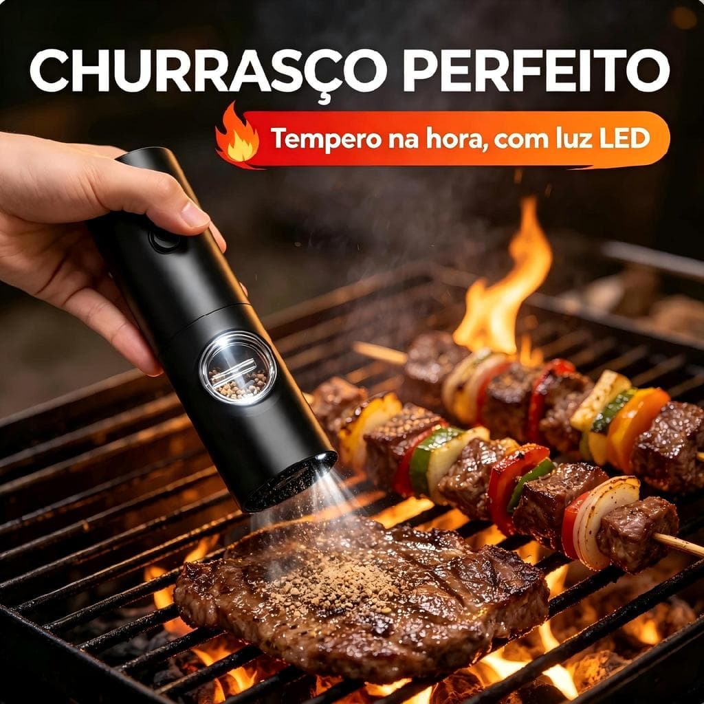 Moedor Elétrico De Sal Pimenta com LED Temperos Condimentos Automático Com Ajuste de Moagem