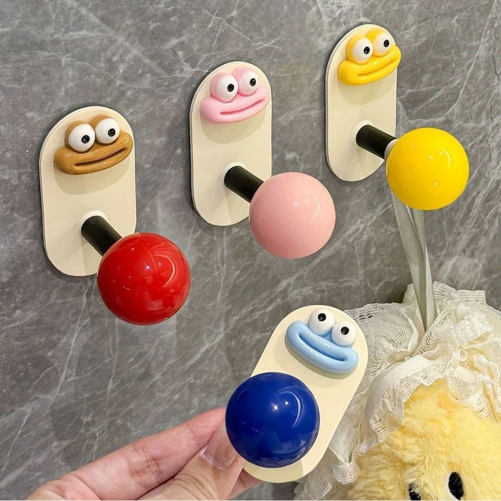 Conjunto de 4 ganchos de banheiro com desenhos animados de dopamina, suporte multifuncional criativo para toalhas e lenç