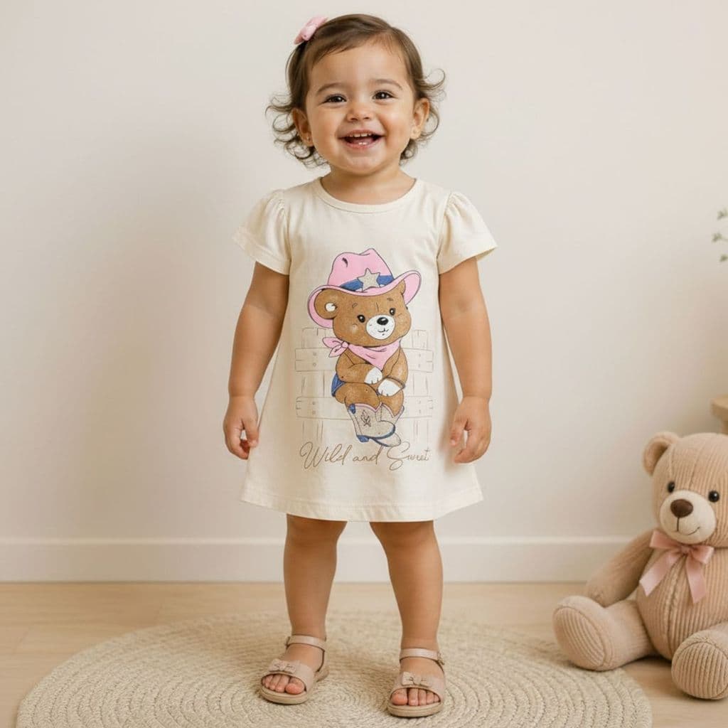 Vestido Infantil Menina Roupa Ursinha Country Algodão Casual Festa Passeio Confortável