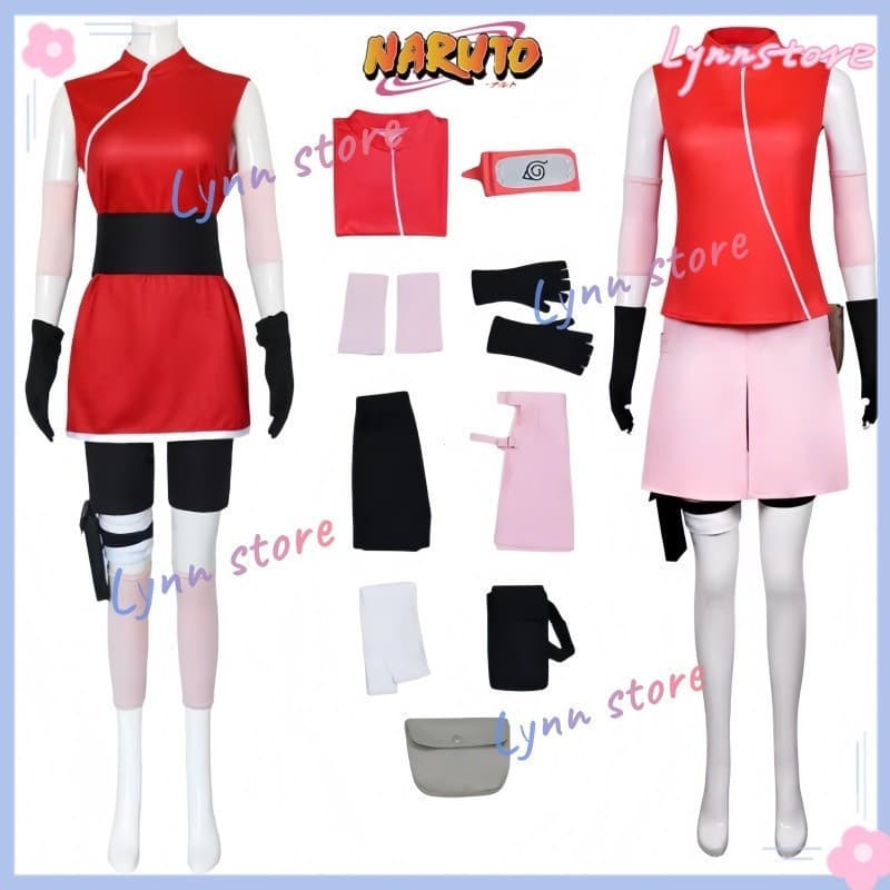 Fantasia de Cosplay da Haruno Sakura para Mulheres, Peruca de Ninja NARUTO para Meninas, Festa de Carnaval de Anime QVCA