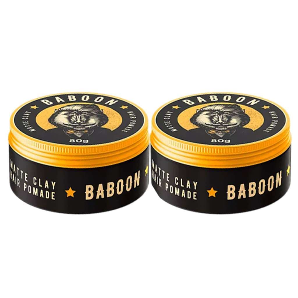 Kit 02 Pomada Modeladora Baboon Matte Clay Hair Pomade Cera para Cabelo Masculino Efeito Matte Fixação 80g