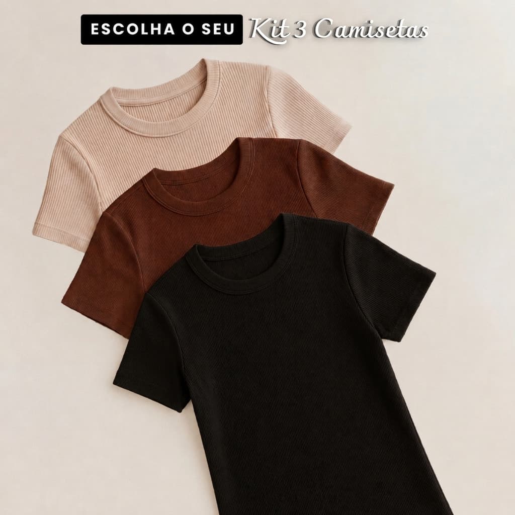 Kit 3 Blusa Feminina Basica Lisa Casual Manga Curta Verão Tendencia