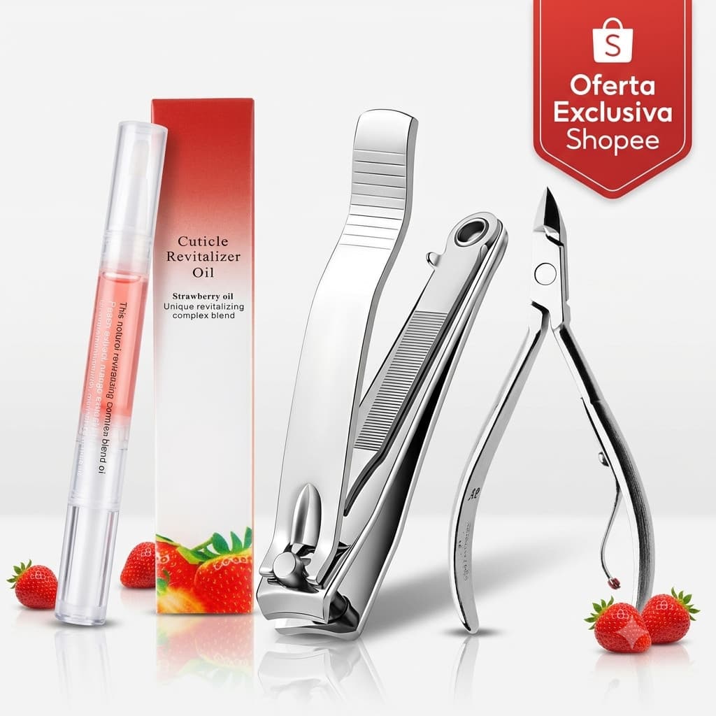 Unhas Perfeitas Alicate Cuticula Inox + Cortador Anatômico + Caneta Oleo Hidratante Para Bolsa Salão