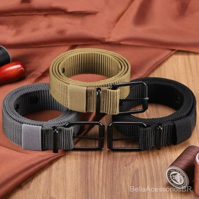 Cinto De Couro Com Fivela De Pino De Lona Porosa Masculina , Esportivo Ao Ar Livre Minimalista Ilhó Para Homens E Mulher