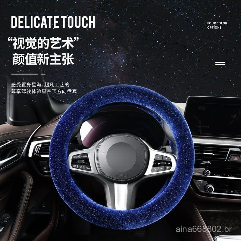 Capa para volante, capa para alça de carro, design de céu estrelado, pelúcia de vison de inverno, quente, almofada de ap