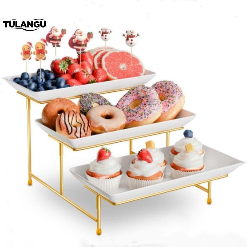 TULANGU Bandeja De Servir Retangular De 3 Camadas , Elegante , Suporte De Pastelaria , Display Para Padaria , Mesa De So