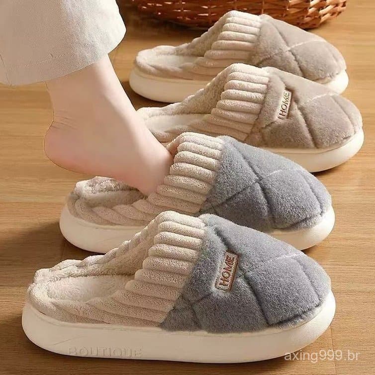 Pantufa pelucia quente chinelo de inverno confortável antiderrapante feminino masculino casa