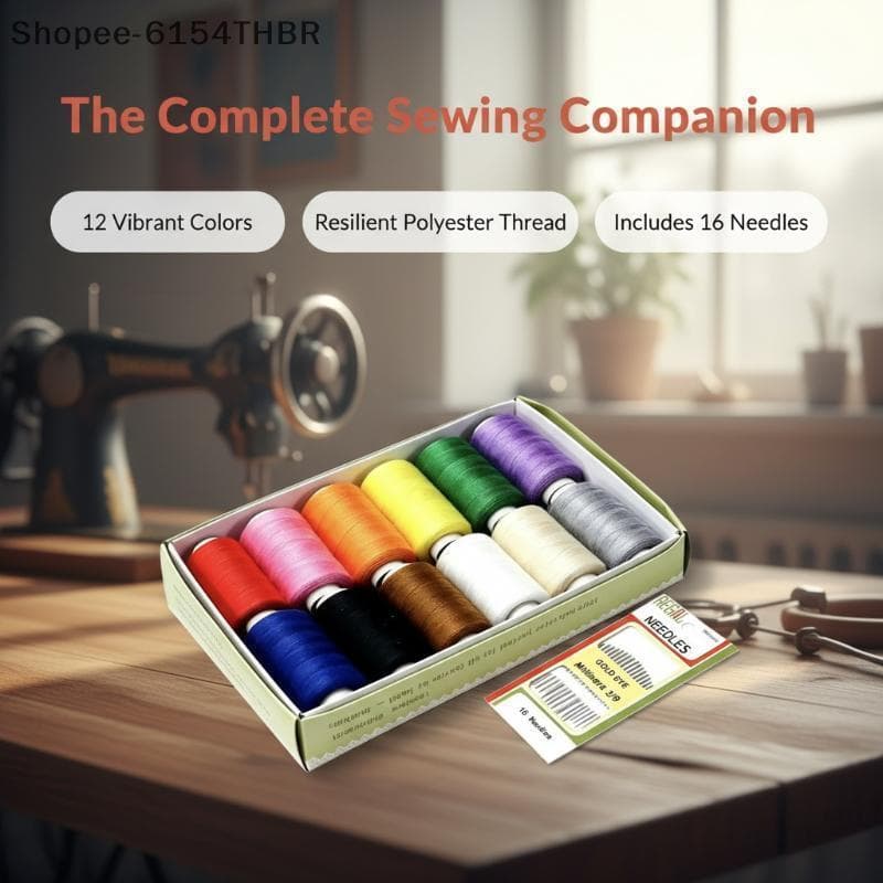 [RG] Conjunto De Linha De Costura 12 Cores 350 M/Carretel 16 Agulhas Para Estudantes DIY Art Craft Hand & Stitching Mach