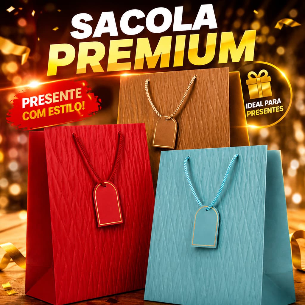 Kit 3 Sacolas De Presente De Papel Com Alça E Etiqueta 18x23 Lembrancinha Natal E Festas Qualidade