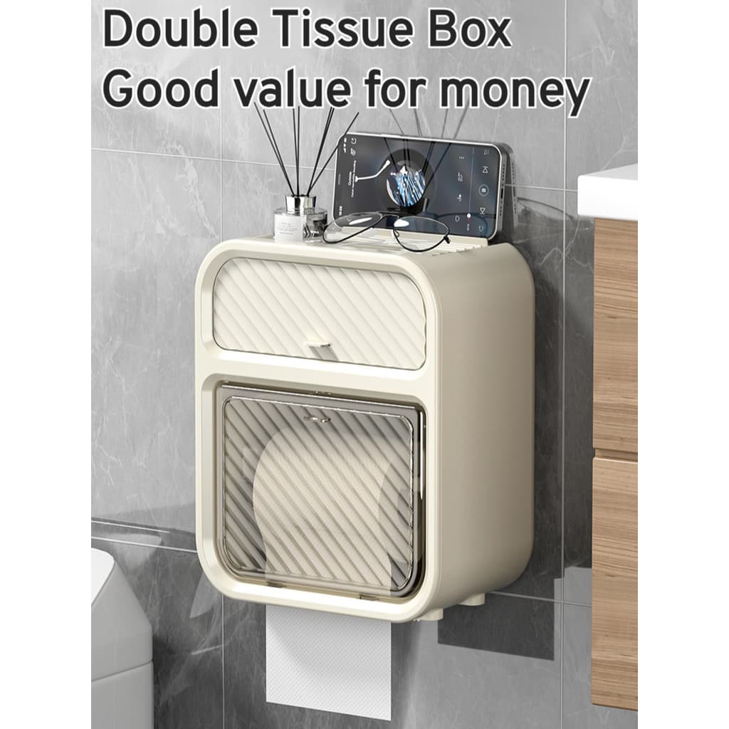 [Fácil de Instalar] Caixa de papel higiênico impermeável para parede, sem furos, para banheiro. Organizador/Banheiro/Pap