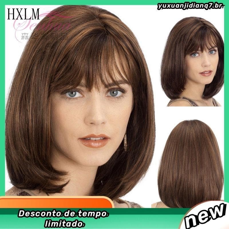 Peruca de cabelo humano com renda longa, peruca de cabelo natural, cabelo liso de comprimento médio na cor chocolate 9KD