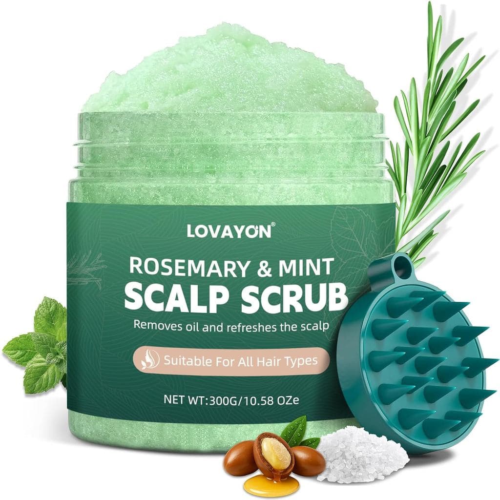 Rosemary Scalp Scrub & Exfoliator for Fuller Hair - Sea Salt & BHA Scalp Treatment with Silicone Massager Brush - Deep C