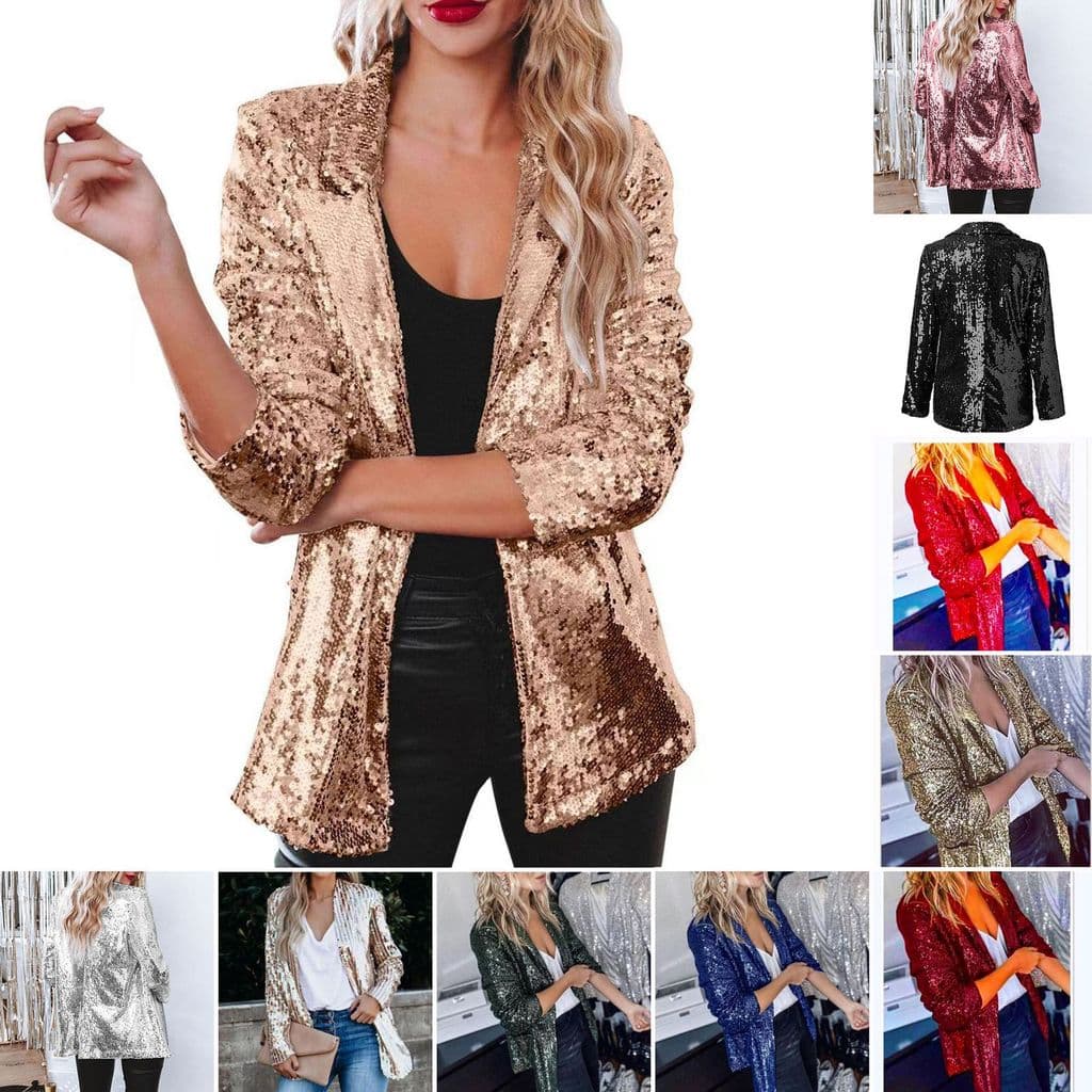 Blusa casual de lantejoulas para a primavera, blazer elegante de manga longa com lantejoulas multicoloridas.