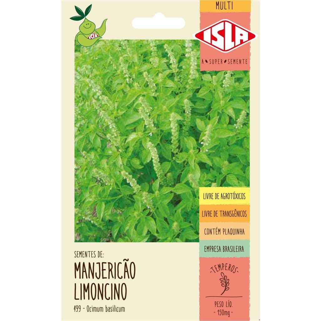 Sementes de Manjericão Limoncino Isla Multi Ocimum basilicum Aroma de Limão Horta Vaso Tempero
