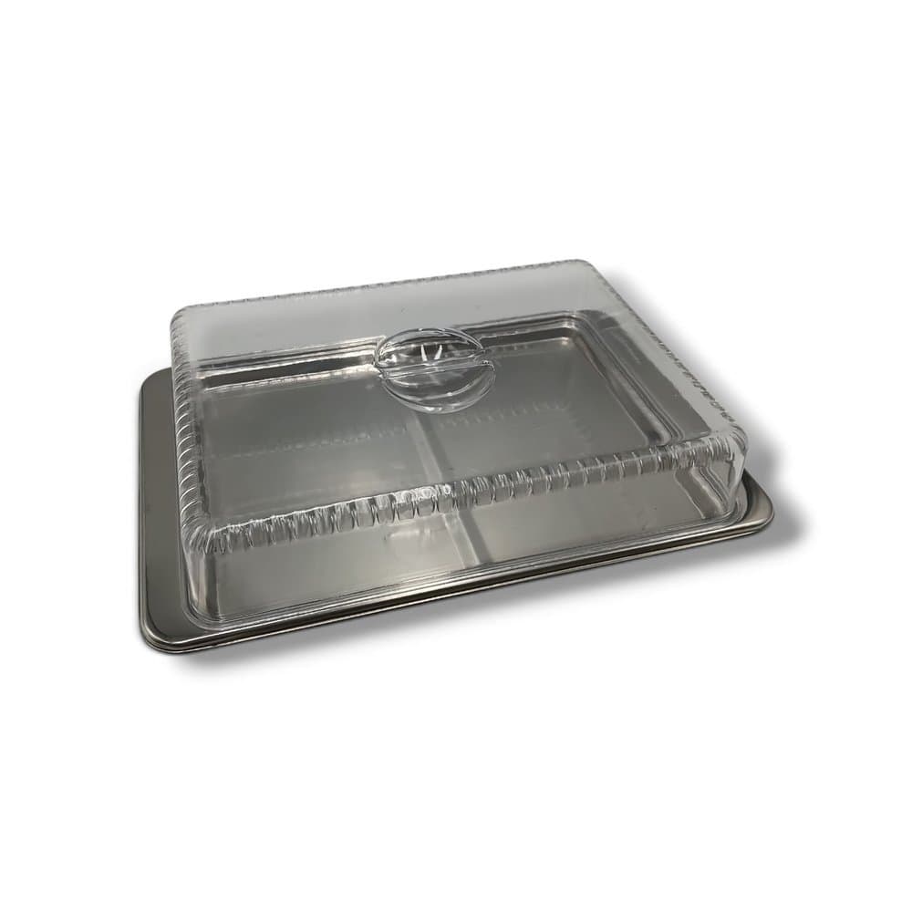 Porta Frios Inox com Tampa Plástica 27cm Clink Divisórias para Queijos, Presuntos e Petiscos