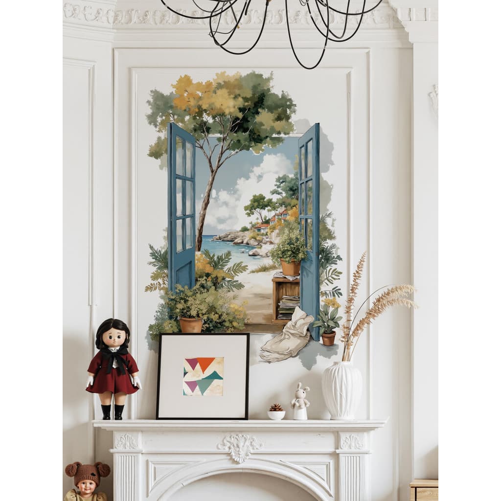 Fresco simples paisagem janela falsa auto-adesivo adesivos de parede decoração do quarto Layout adesivos capa de parede