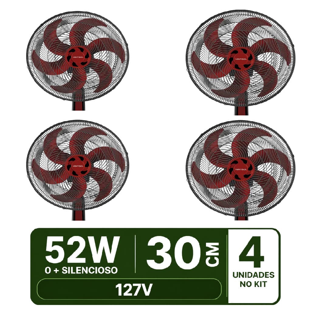 kit 4 Ventiladores Oscilante De Mesa Turbo 30cm  6 Pás