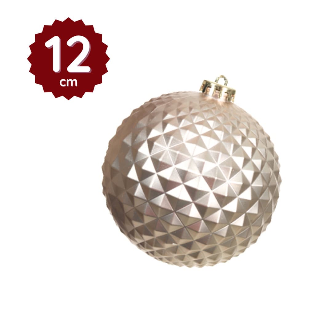 Kit 3 Bolas Natal Gigantes 12cm Champanhe Decorada Relevo Luxo Florarte Enfeite Árvore Premium
