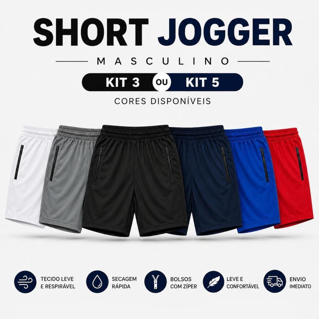 Kit 3 A 5 Bermuda Masculina Chipa Lisa Com Básica Esportiva Com 2 Bolso