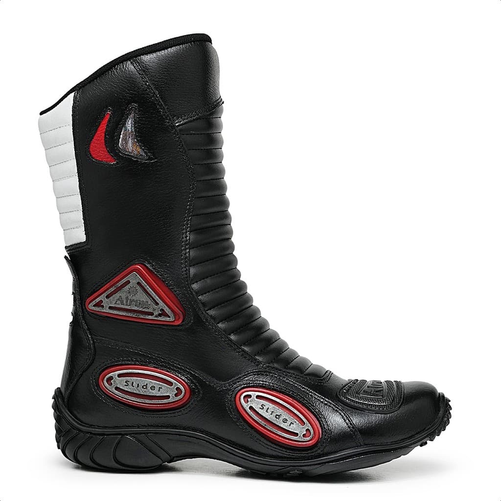 306AT-Bota com proteção e Sliders laterais em couro legitimo para motociclistas
