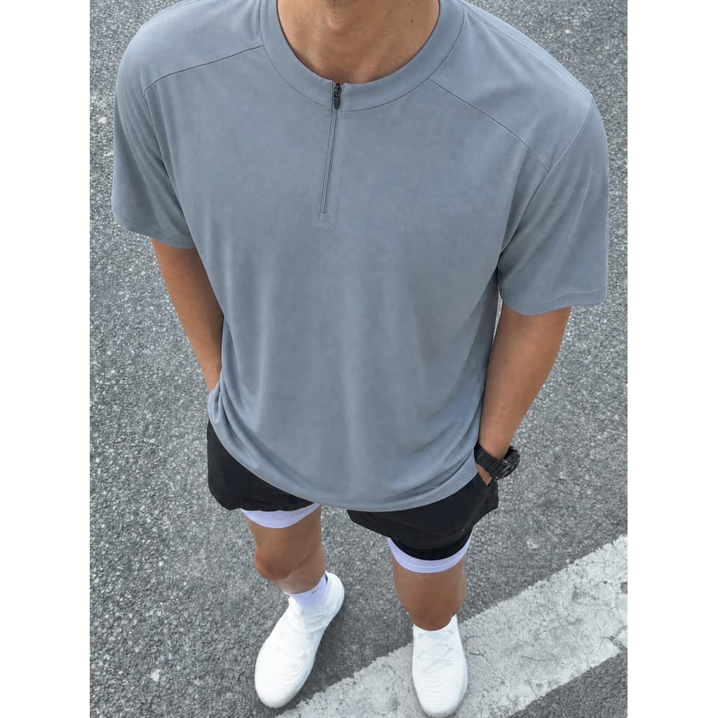 UBCG meio zíper de manga curta masculina de alta elasticidade roupas de secagem rápida correndo roupas de Fitness mascul